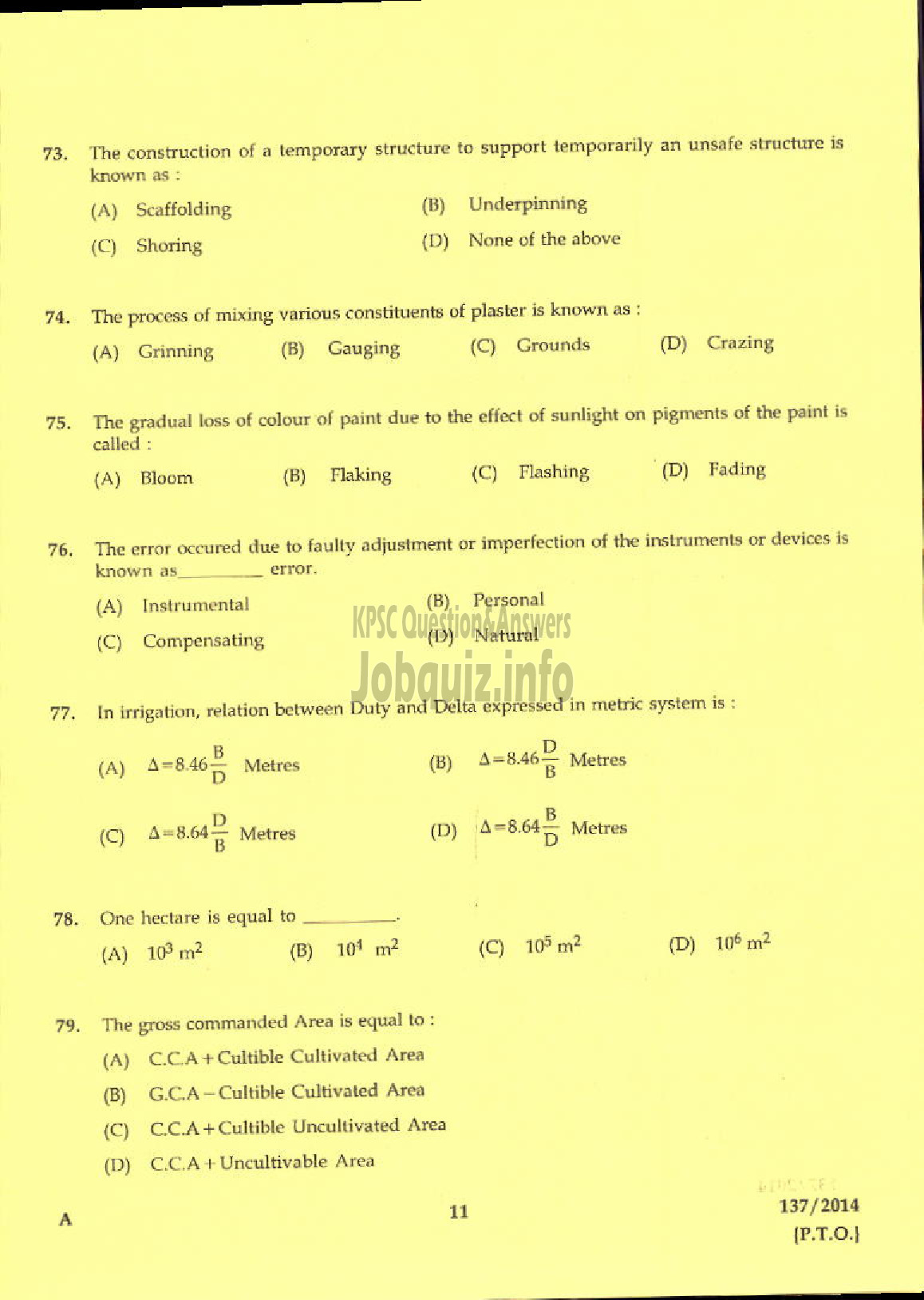 Kerala PSC Question Paper - OVERSEER GR III/WORK SUPERINTENDENT GR II KERALA LAND DEVELOPMENT CORPORATION LTD-9