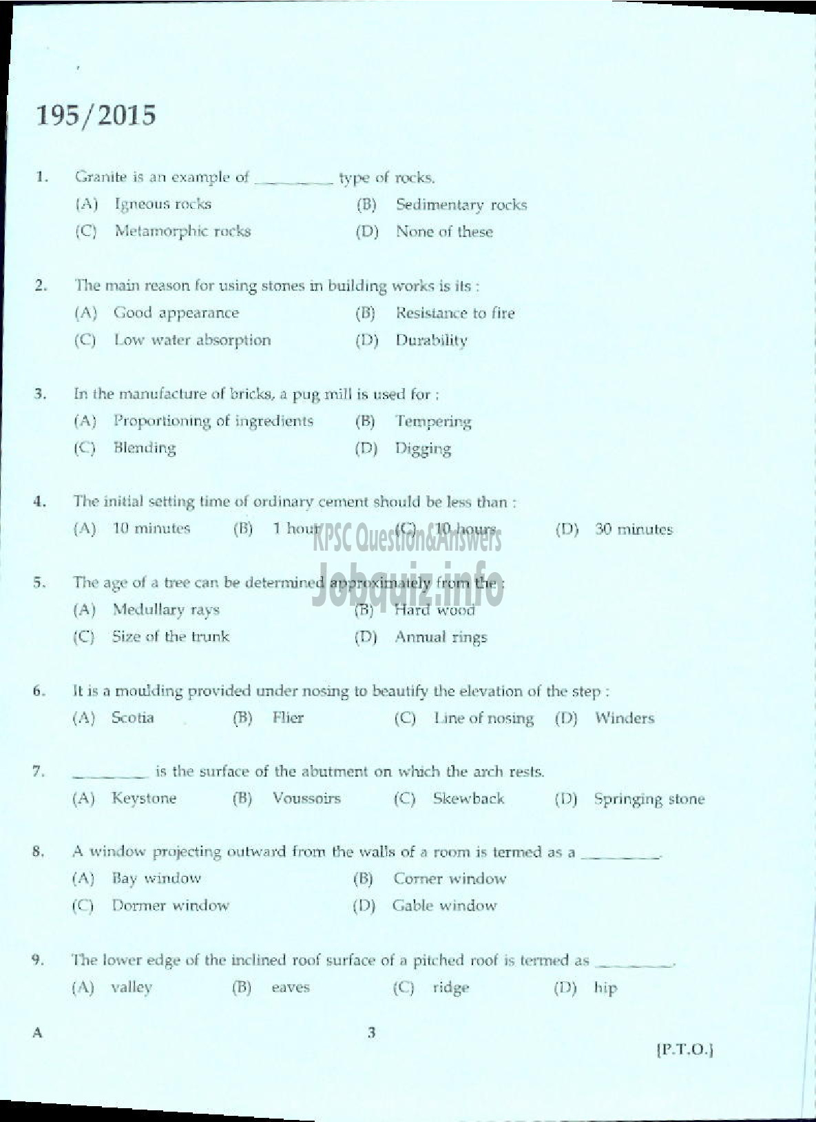 Kerala PSC Question Paper - OVERSEER KSCDC LTD-1