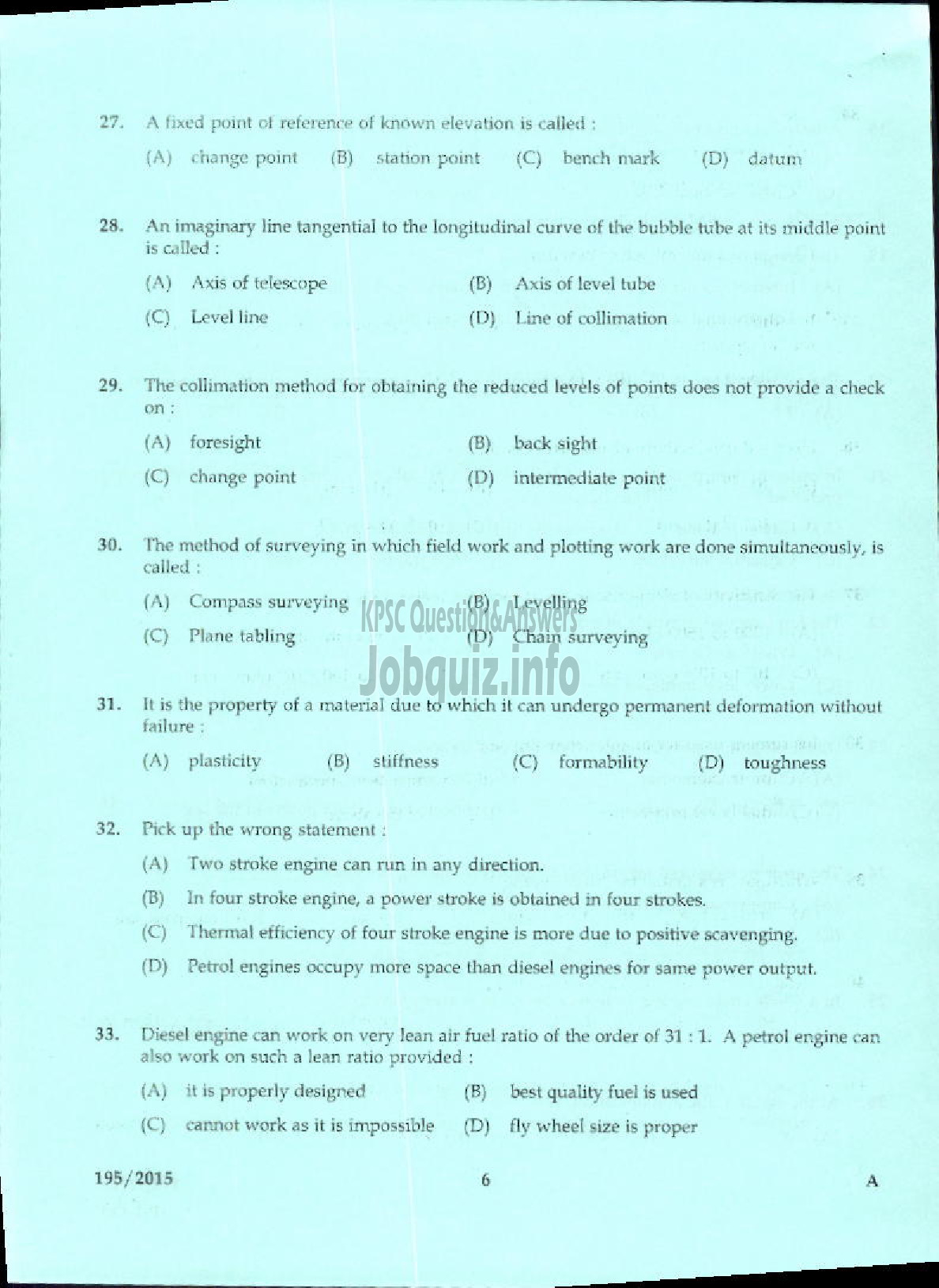 Kerala PSC Question Paper - OVERSEER KSCDC LTD-2