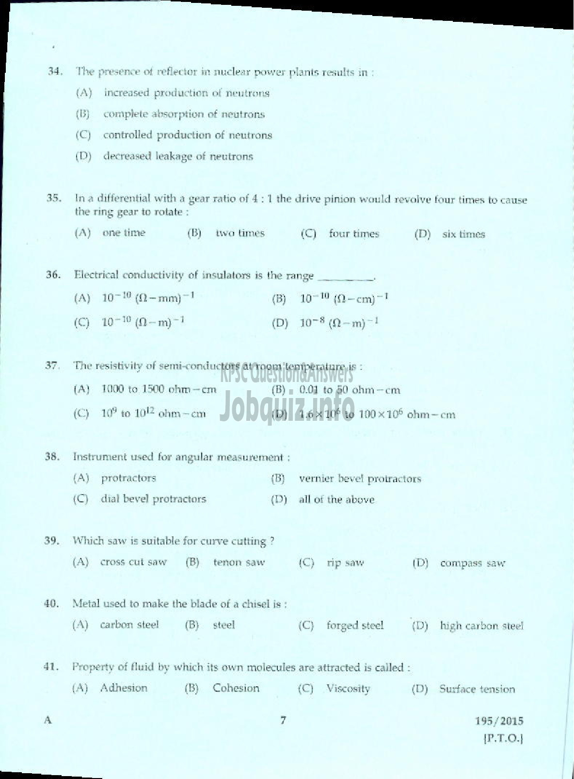 Kerala PSC Question Paper - OVERSEER KSCDC LTD-3