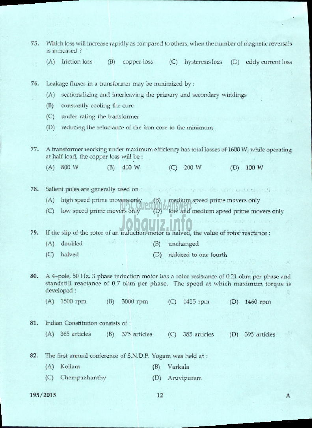 Kerala PSC Question Paper - OVERSEER KSCDC LTD-8