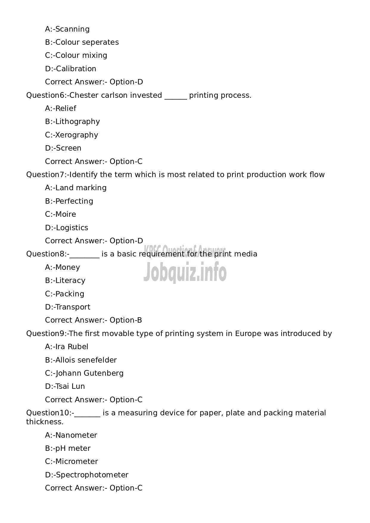 Kerala PSC Question Paper - Offset Printing Machine Operator Grade II-2