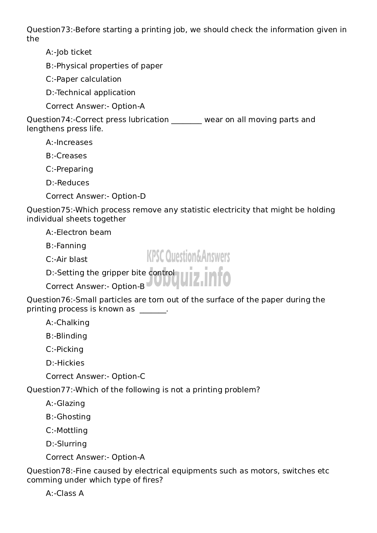 Kerala PSC Question Paper - Offset Printing Machine Operator Grade II-14