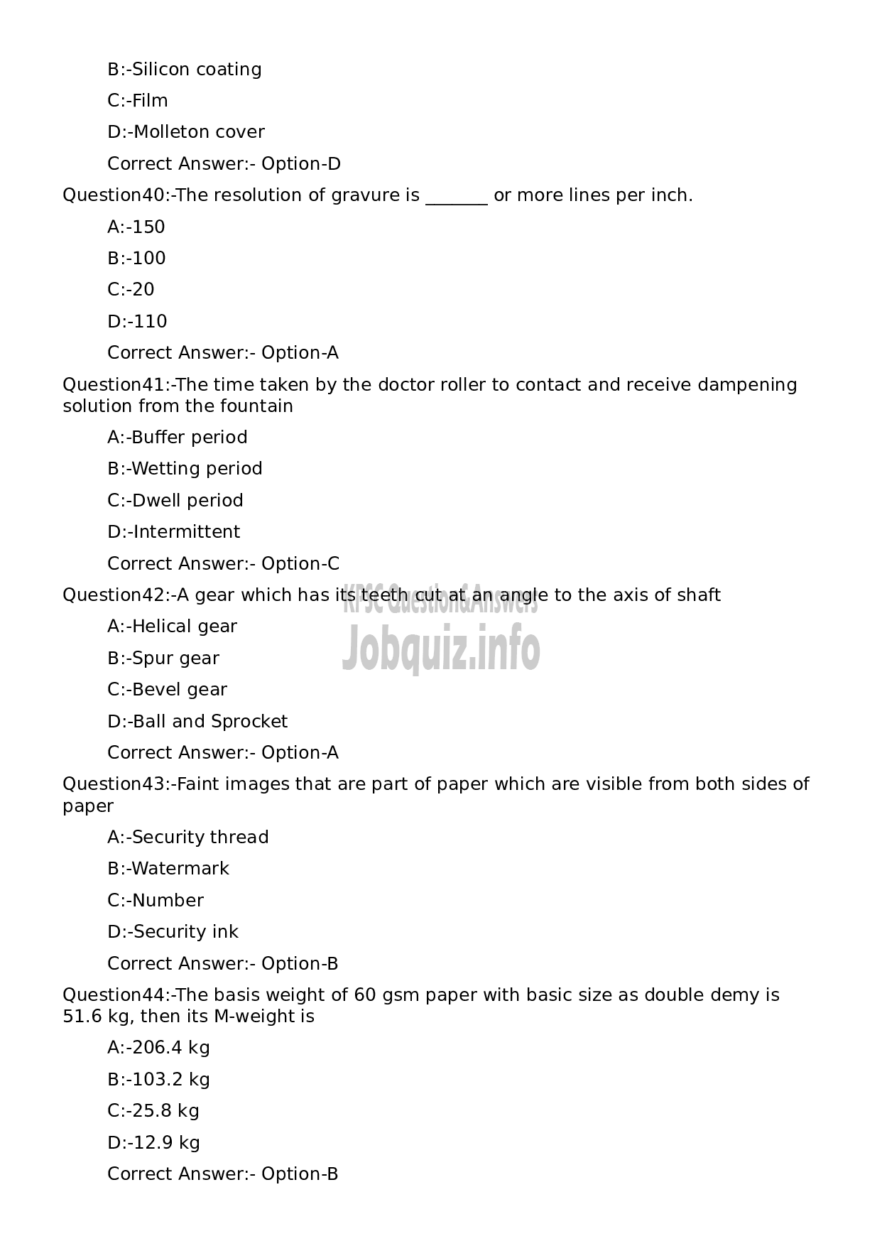 Kerala PSC Question Paper - Offset Printing Machine Operator Grade II-8