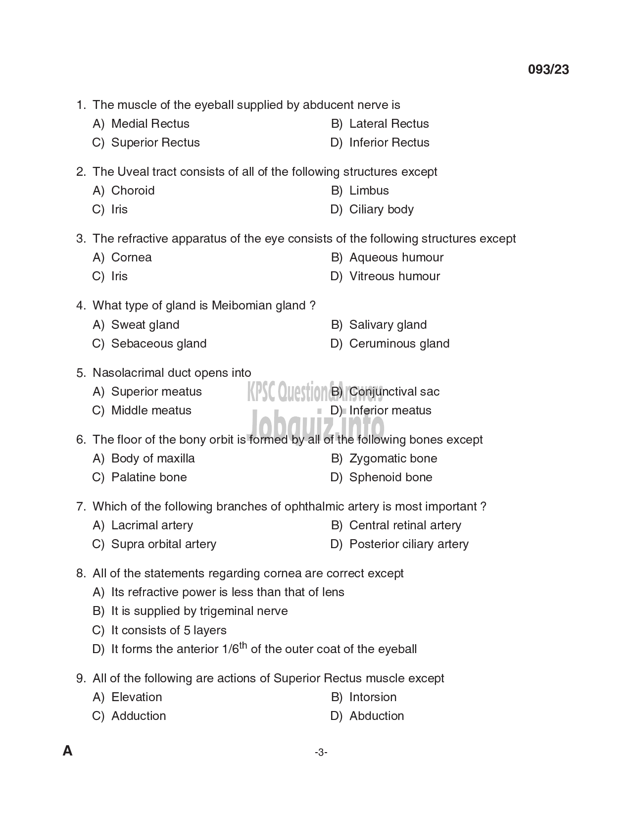 Kerala PSC Question Paper - Optometrist Grade-II-3