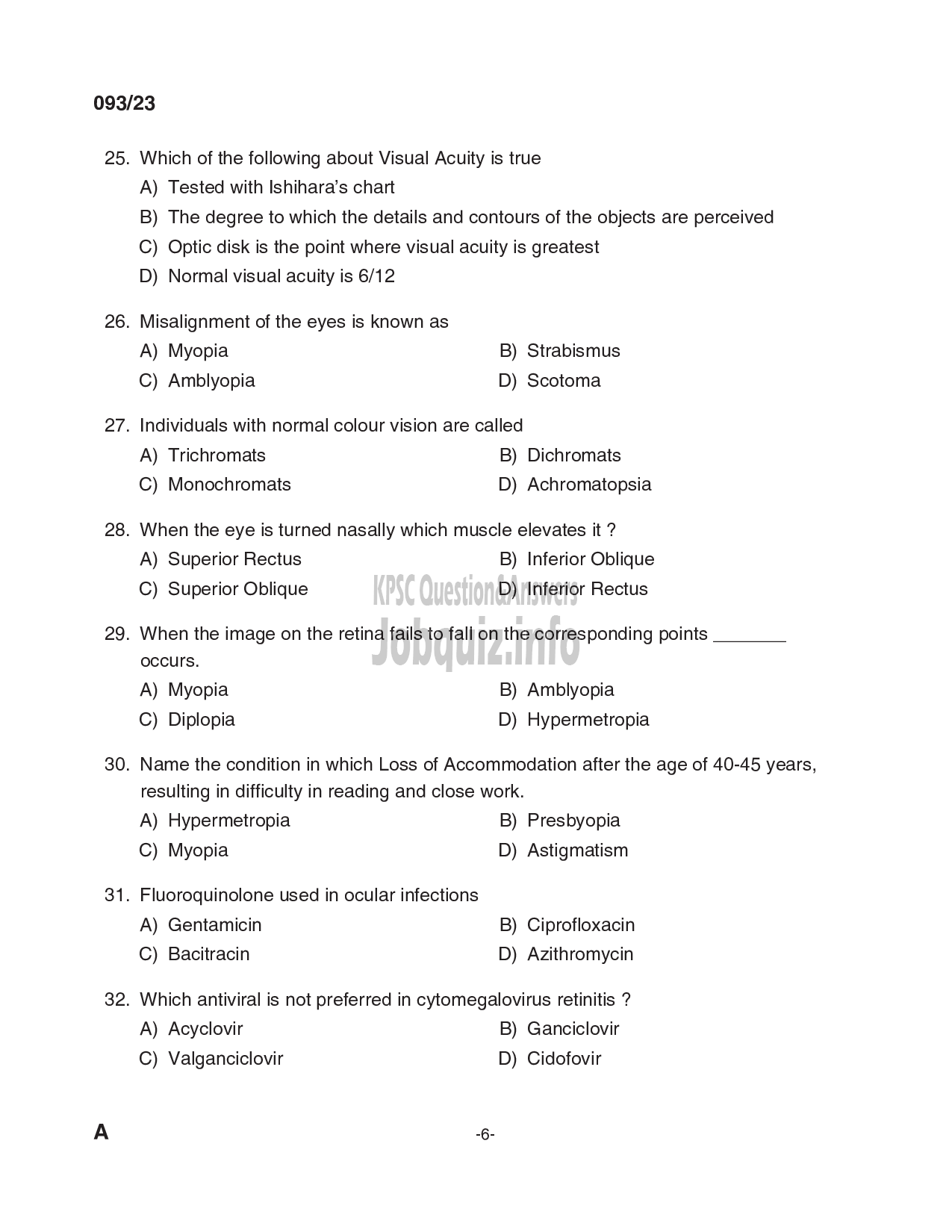 Kerala PSC Question Paper - Optometrist Grade-II-6