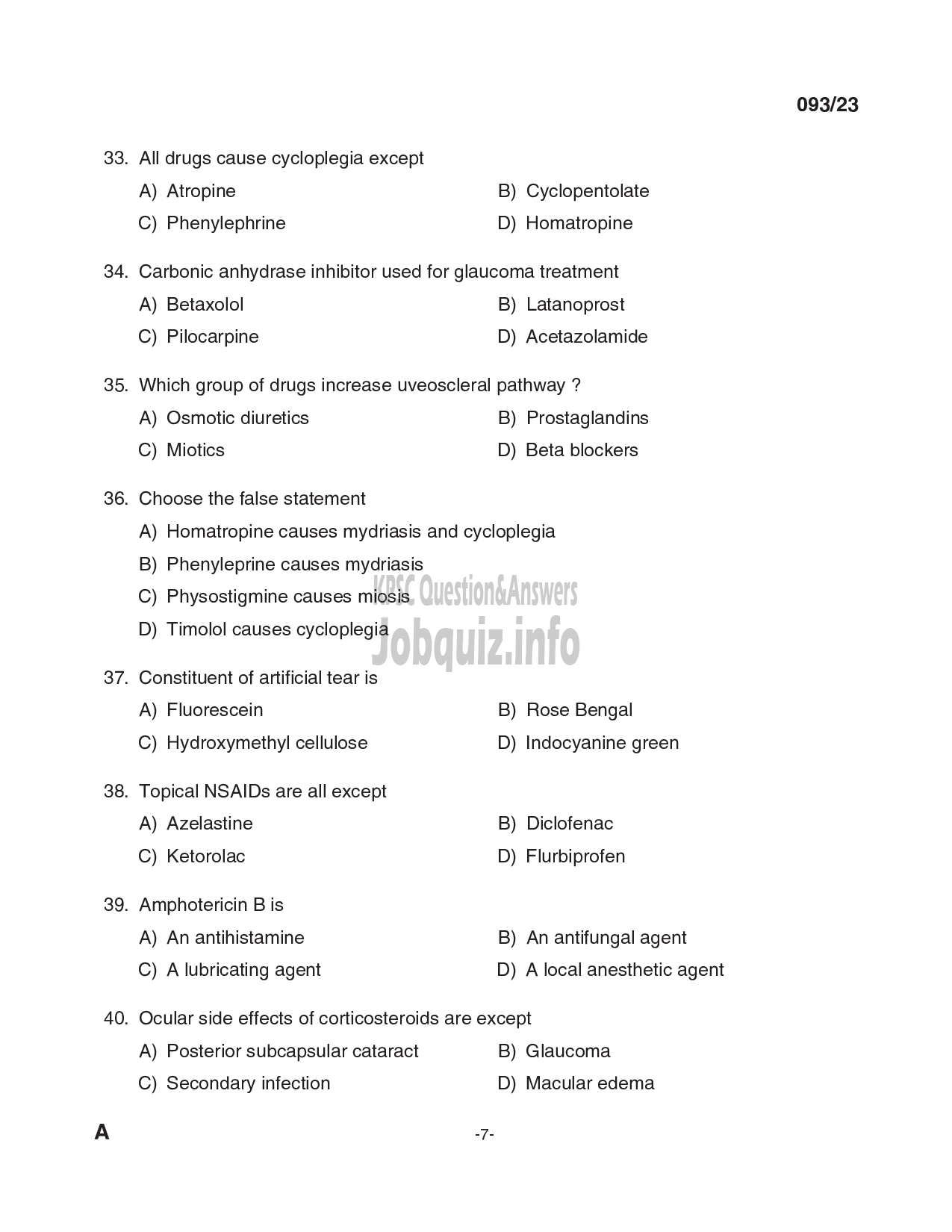 Kerala PSC Question Paper - Optometrist Grade-II-7