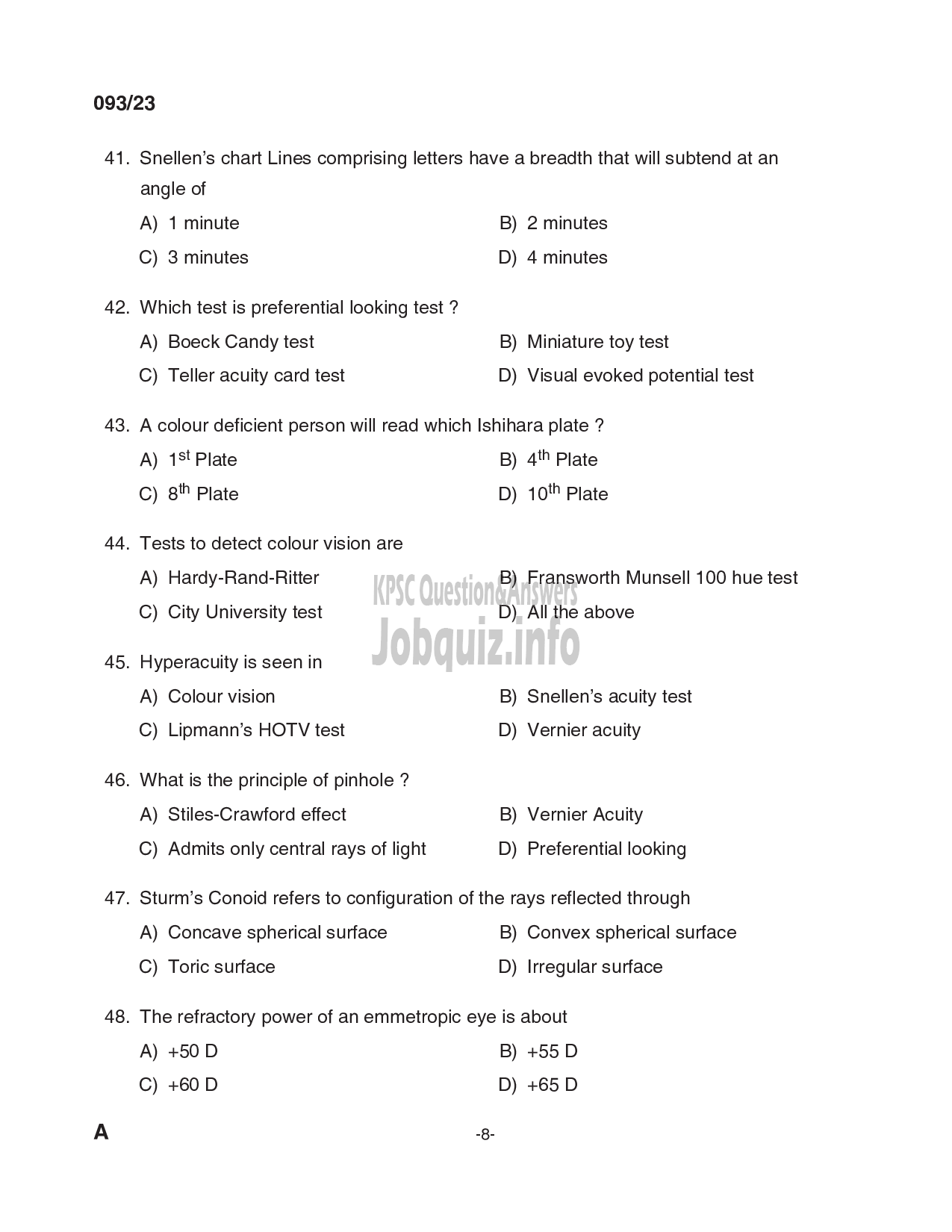 Kerala PSC Question Paper - Optometrist Grade-II-8