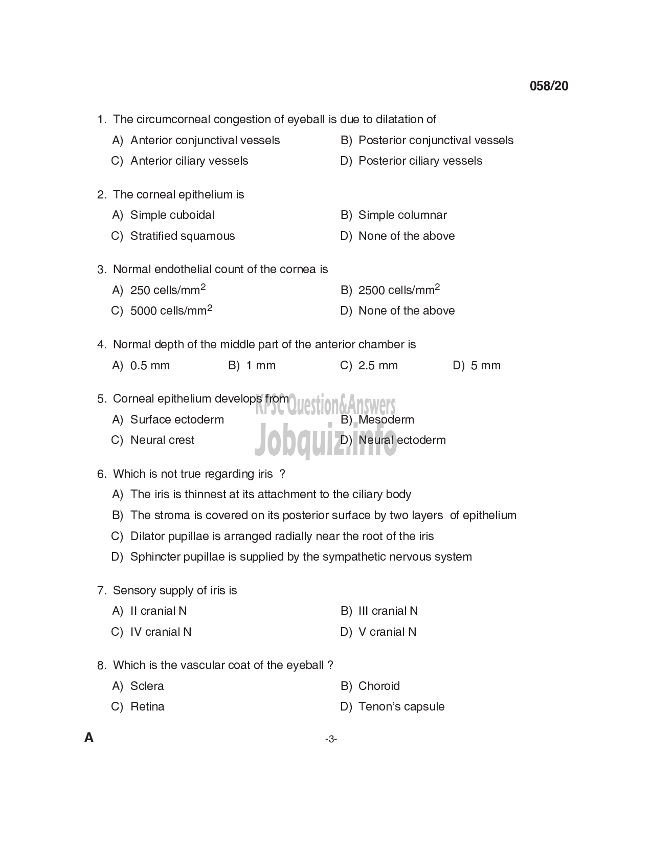 Kerala PSC Question Paper - Optometrist Grade II (SR from SC/ST & ST) Department: Health Services -3