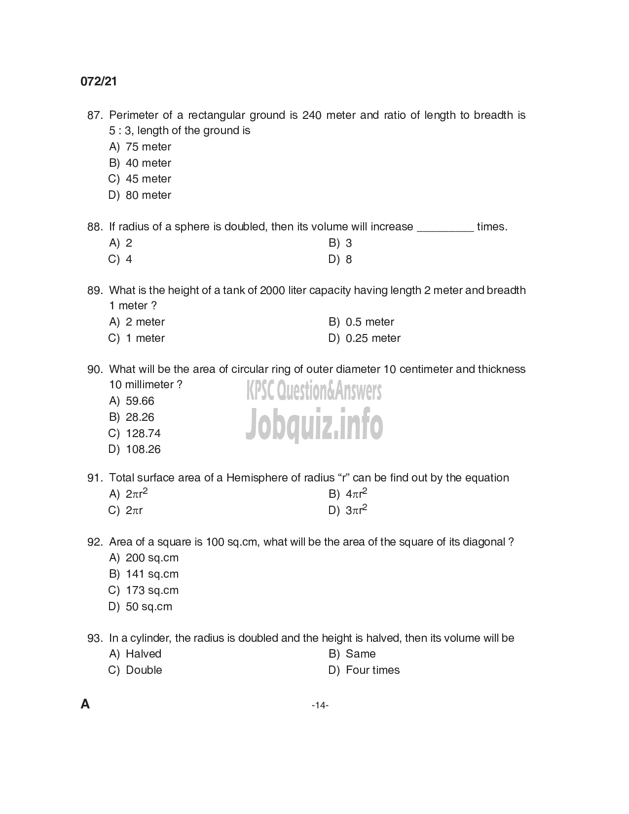 Kerala PSC Question Paper - Overseer/ Draftsman (Mechanical) Gr III/ Tracer in Irrigation & Draftsman (Mechanical) in KAMCO Ltd-14
