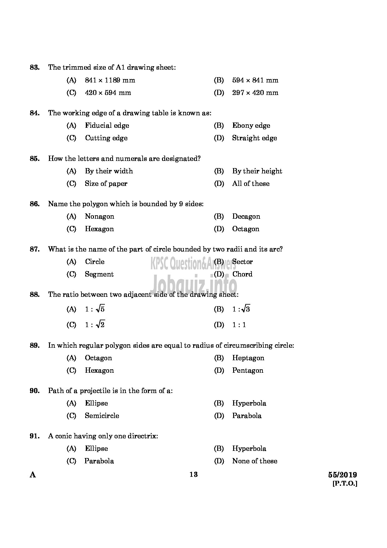 Kerala PSC Question Paper - Overseer / Draftsman (Mechanical) Gr II (Special Recruitment From Among SC/ST) English -11