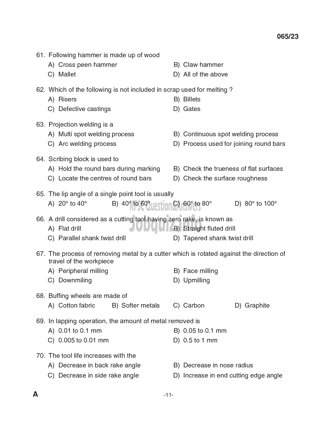 Kerala PSC Question Paper - Overseer/ Draftsman (Mechanical) Gr I, Draftsman Gr II (Mechanical Engineering), Plant Engineer (Mechanical), Senior Driller, Purchase Assistant etc -11