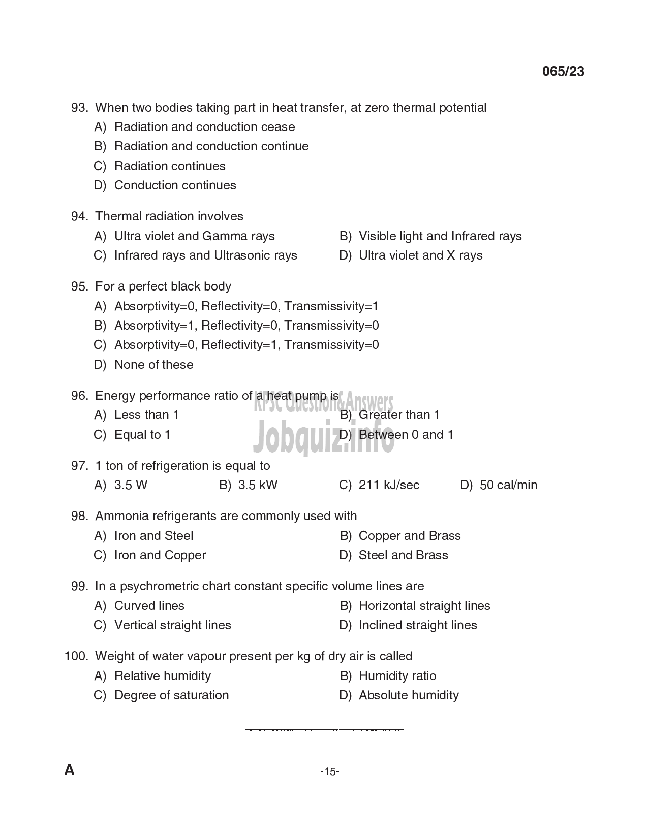 Kerala PSC Question Paper - Overseer/ Draftsman (Mechanical) Gr I, Draftsman Gr II (Mechanical Engineering), Plant Engineer (Mechanical), Senior Driller, Purchase Assistant etc -15