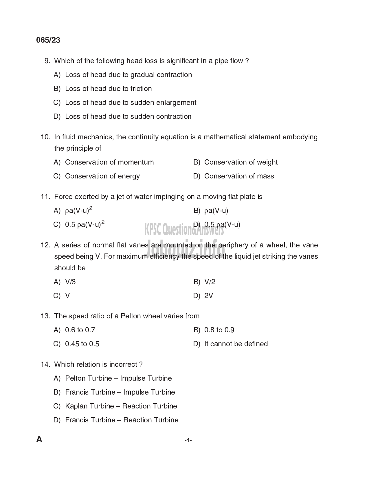 Kerala PSC Question Paper - Overseer/ Draftsman (Mechanical) Gr I, Draftsman Gr II (Mechanical Engineering), Plant Engineer (Mechanical), Senior Driller, Purchase Assistant etc -4