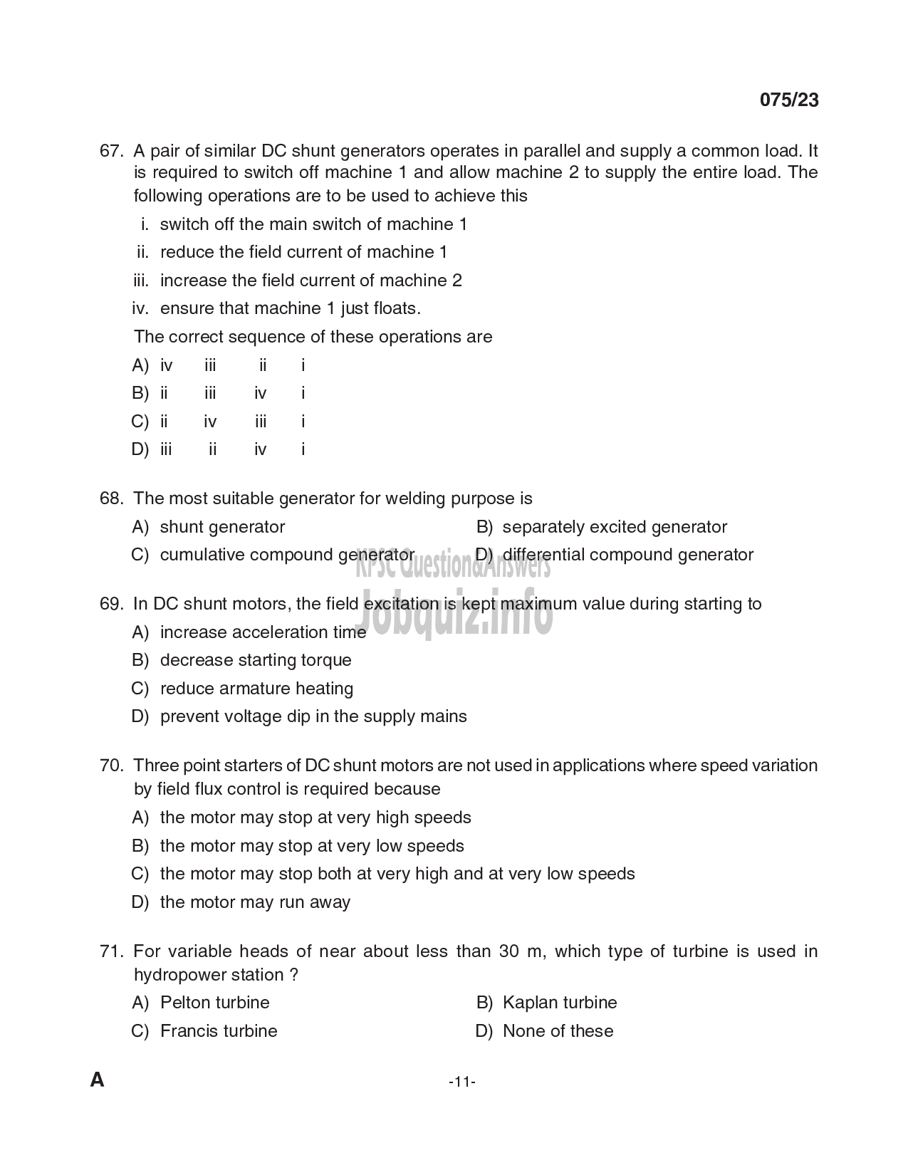 Kerala PSC Question Paper - Overseer Gr II (Electrical), Electrician, Workshop Instructor/ Instructor Gr II/ Demonstrator in Electrical Engineering in Universities, KSFDC, Technical Education -11