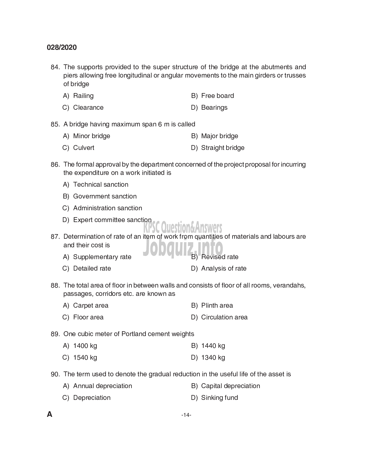 Kerala PSC Question Paper - Overseer Gr I/ Draftsman Gr I (Civil) - Harbour Engineering -14