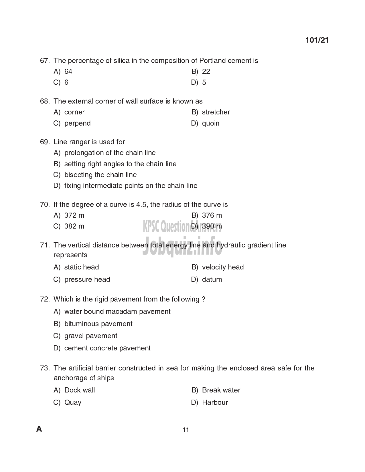 Kerala PSC Question Paper - Overseer (civil) ; Overseer Gr II/Draftsman Gr.II; Draftsman Gr I/ Overseer Gr I (civil) - LSGD ; KLDB; KLDC; PWD/Irigation (CAT.NO:127/20; 213/20; 347/20)-11
