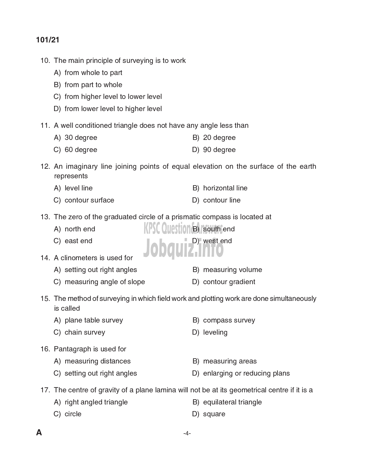 Kerala PSC Question Paper - Overseer (civil) ; Overseer Gr II/Draftsman Gr.II; Draftsman Gr I/ Overseer Gr I (civil) - LSGD ; KLDB; KLDC; PWD/Irigation (CAT.NO:127/20; 213/20; 347/20)-4