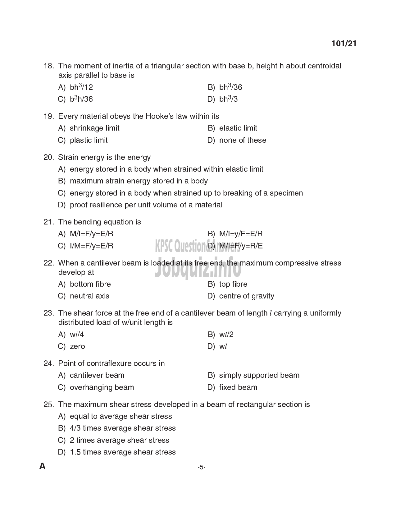 Kerala PSC Question Paper - Overseer (civil) ; Overseer Gr II/Draftsman Gr.II; Draftsman Gr I/ Overseer Gr I (civil) - LSGD ; KLDB; KLDC; PWD/Irigation (CAT.NO:127/20; 213/20; 347/20)-5