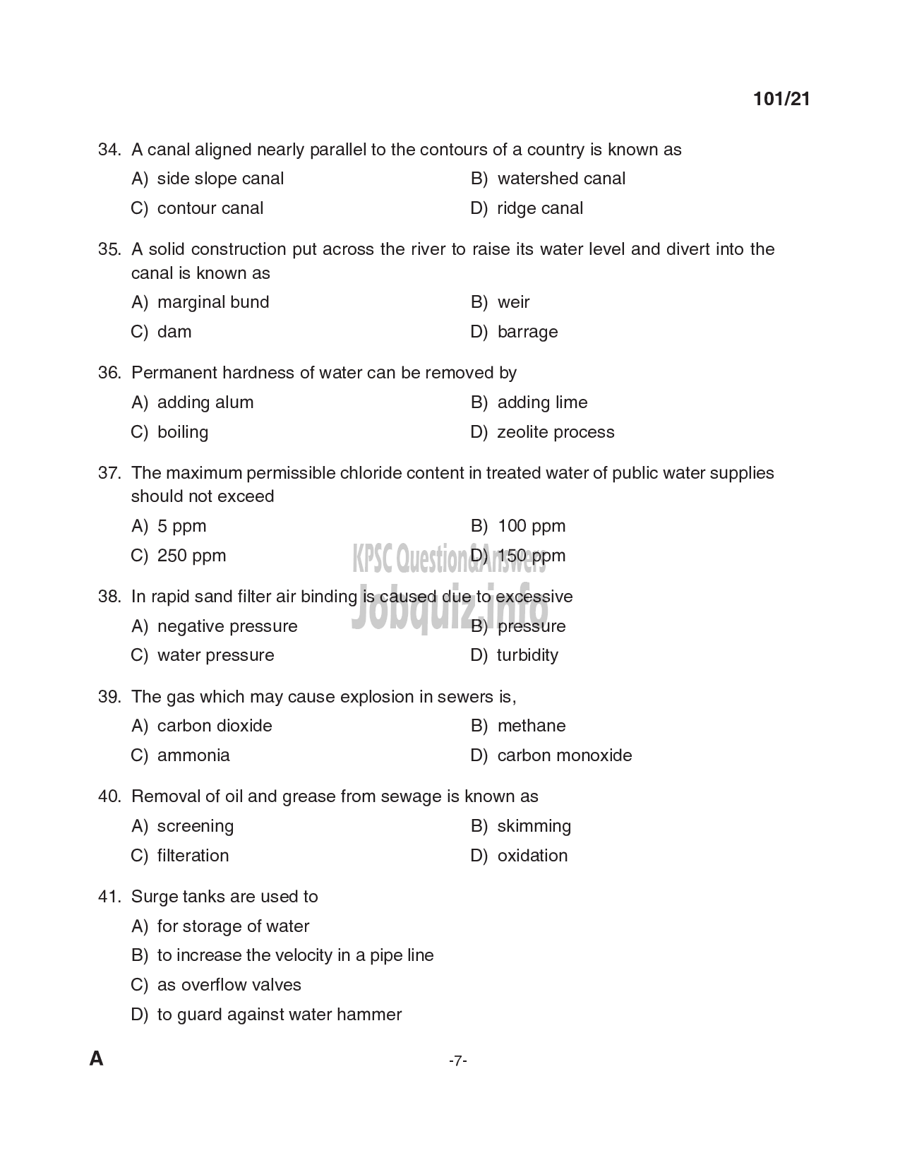 Kerala PSC Question Paper - Overseer (civil) ; Overseer Gr II/Draftsman Gr.II; Draftsman Gr I/ Overseer Gr I (civil) - LSGD ; KLDB; KLDC; PWD/Irigation (CAT.NO:127/20; 213/20; 347/20)-7