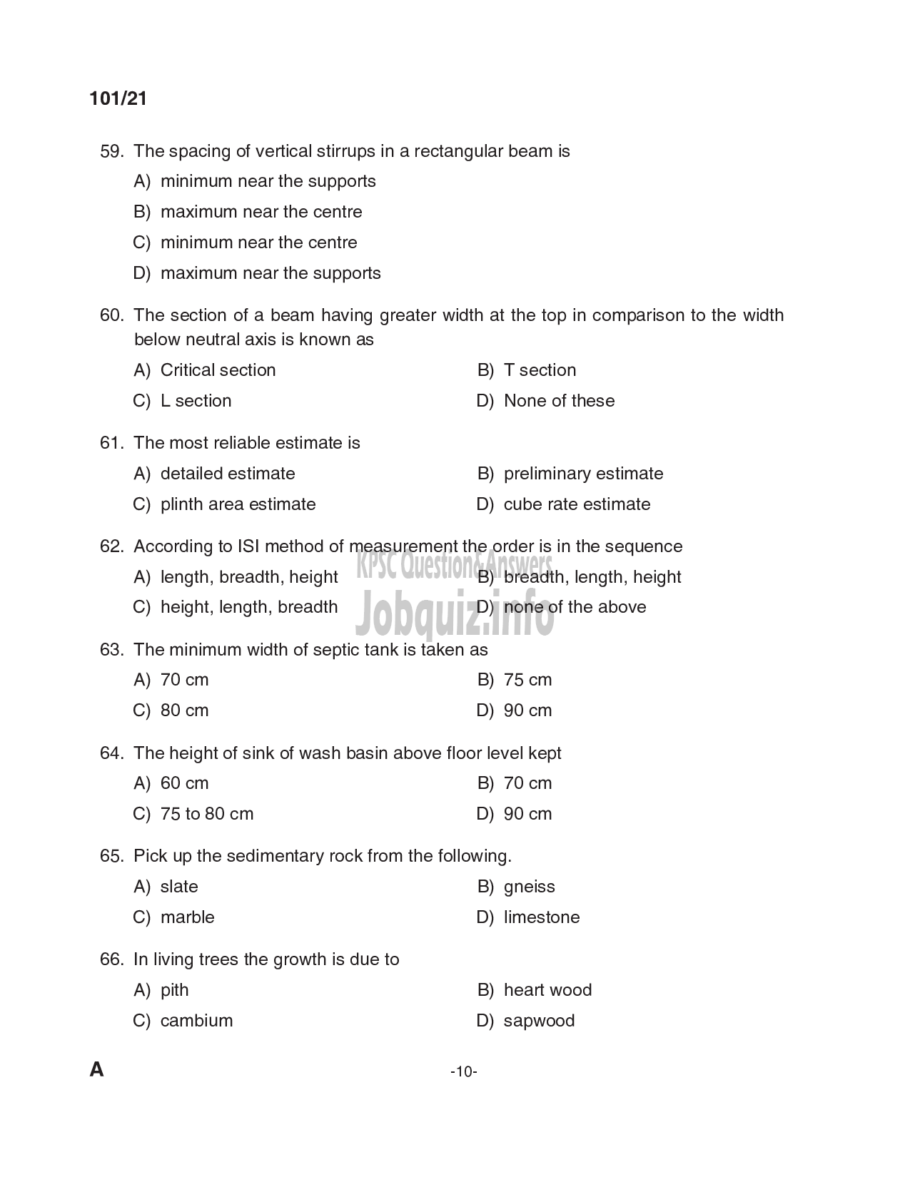Kerala PSC Question Paper - Overseer (civil) ; Overseer Gr II/Draftsman Gr.II; Draftsman Gr I/ Overseer Gr I (civil) - LSGD ; KLDB; KLDC; PWD/Irigation (CAT.NO:127/20; 213/20; 347/20)-10