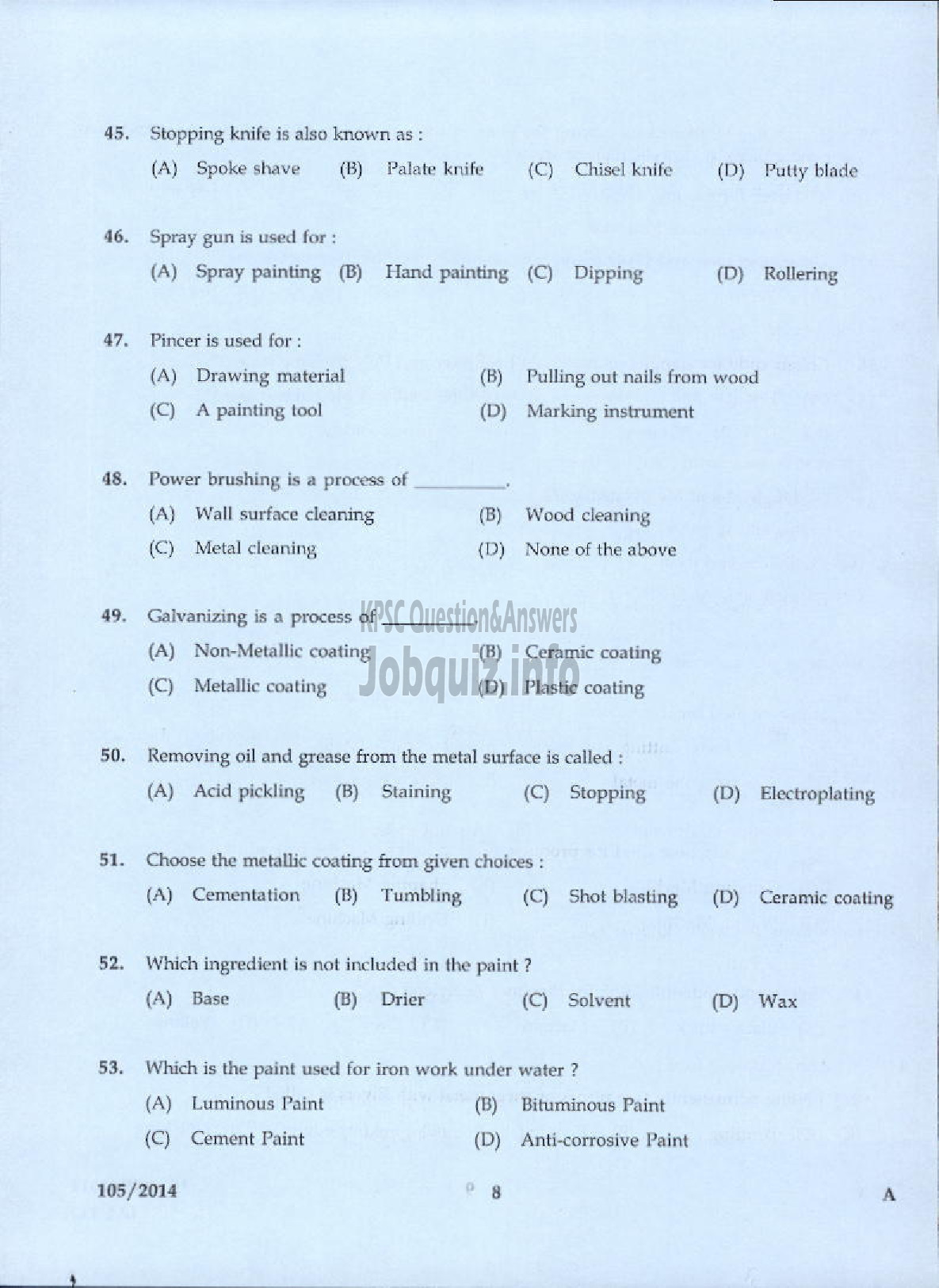 Kerala PSC Question Paper - PAINTER KERALA AGRO MACHINERY CORPORATION LIMITED-6