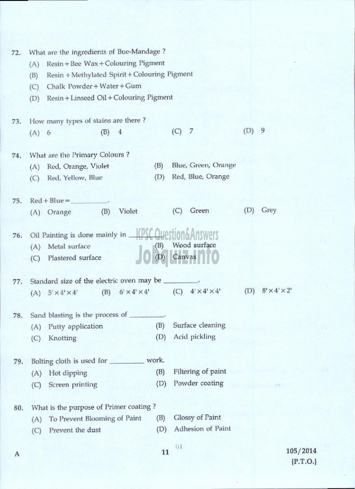Kerala PSC Question Paper - PAINTER KERALA AGRO MACHINERY CORPORATION LIMITED-9