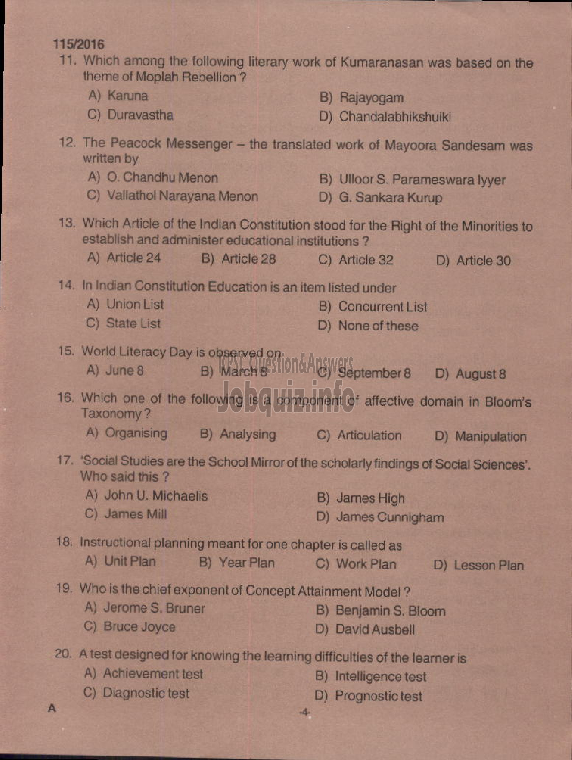 Kerala PSC Question Paper - PART TIME HIGH SCHOOL ASSISTANT SANSKRIT EDUCATION-2