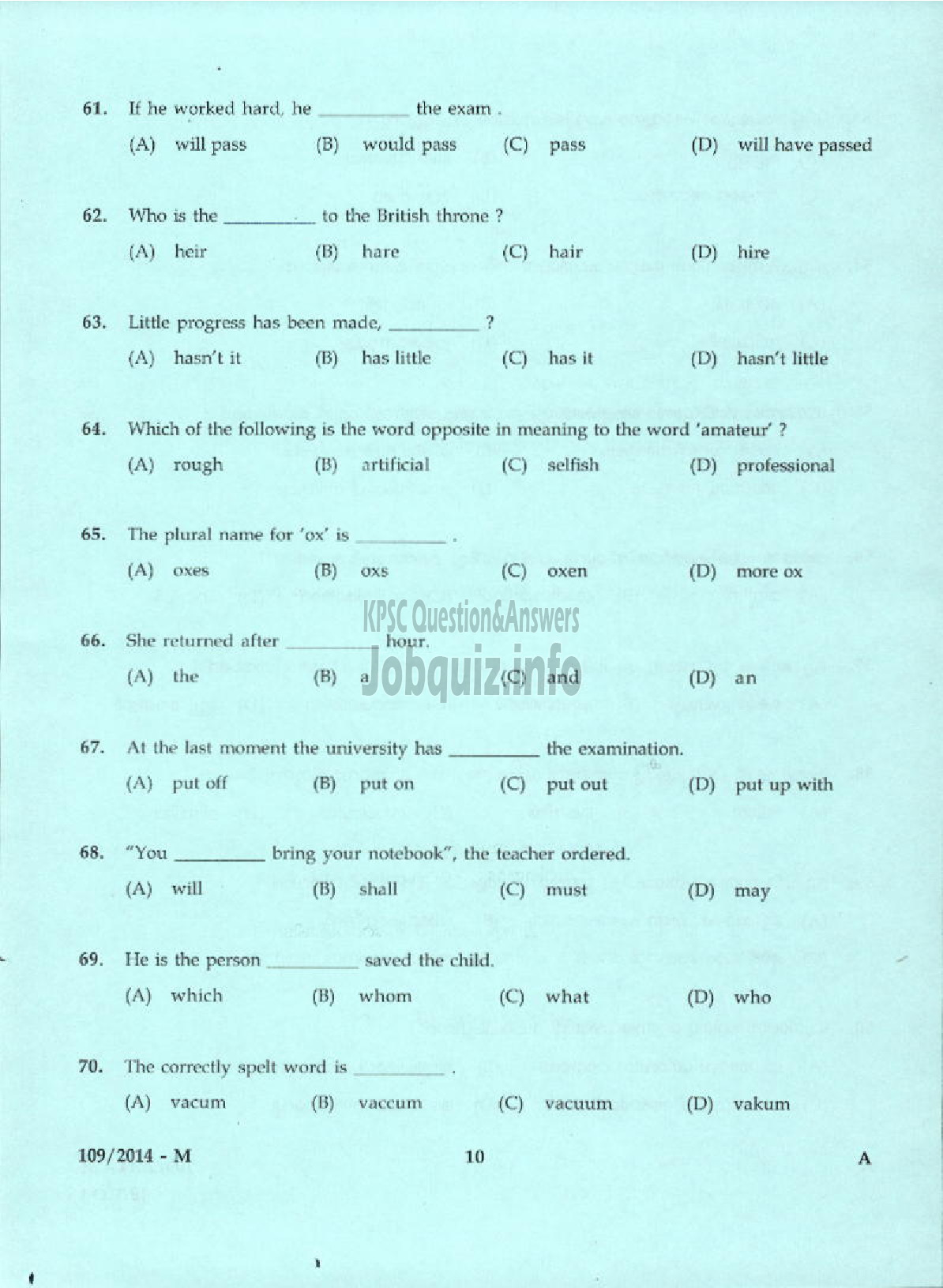 Kerala PSC Question Paper - PEON CUM WATCHER SR FROM SC/ST ONLY KERALA STATE TEXTILE CORPORATION LTD ( Malayalam ) -8