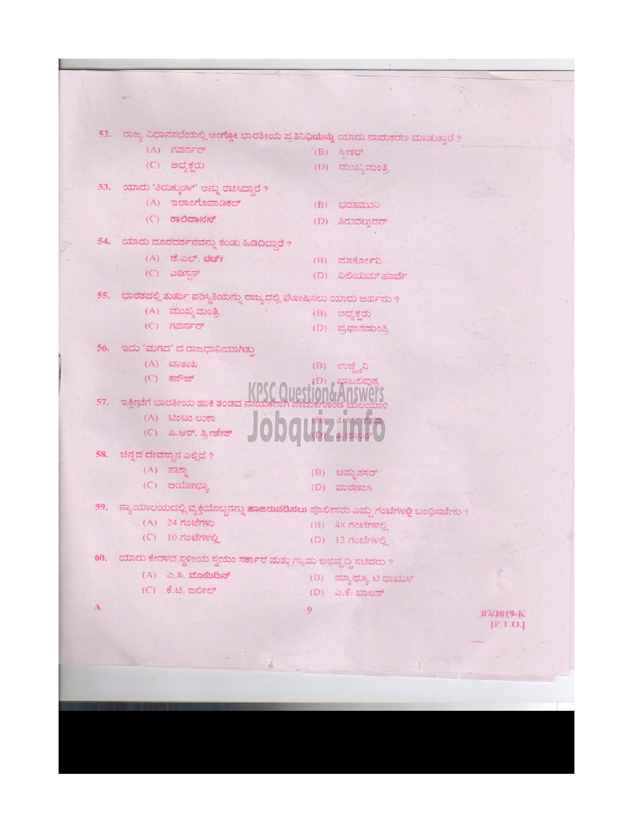 Kerala PSC Question Paper - PEON PEON ATTENDER APEX COOPERATIVE SOCIETIES-8