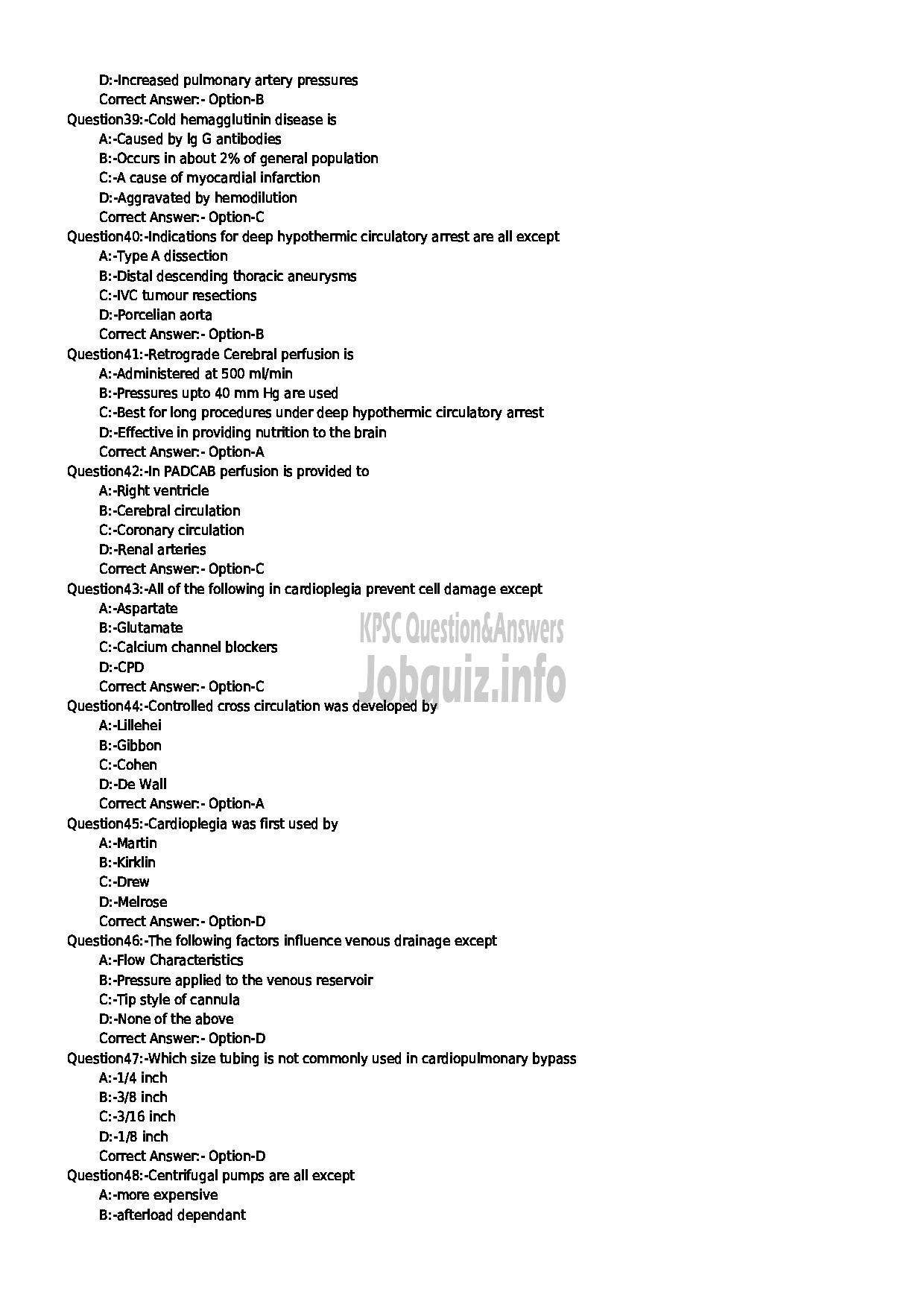 Kerala PSC Question Paper - PERFUSIONIST MEDICAL EDUCATION-5