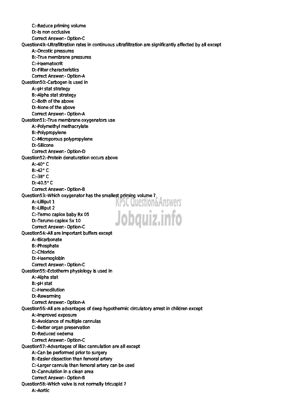 Kerala PSC Question Paper - PERFUSIONIST MEDICAL EDUCATION-6