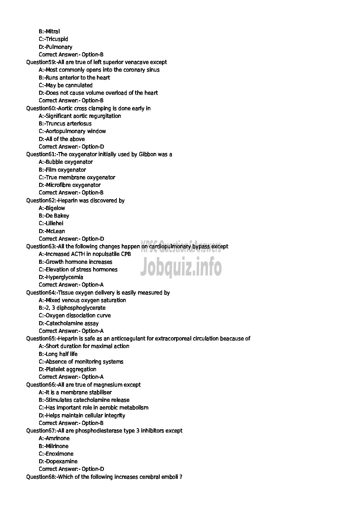 Kerala PSC Question Paper - PERFUSIONIST MEDICAL EDUCATION-7