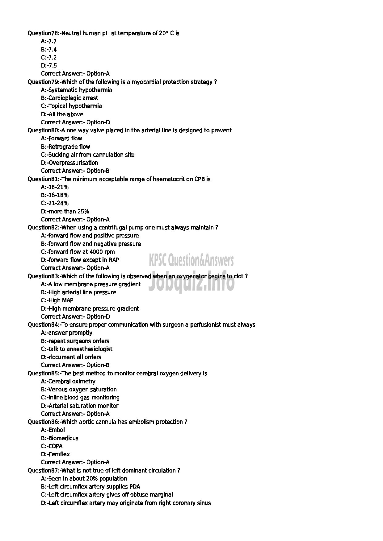 Kerala PSC Question Paper - PERFUSIONIST MEDICAL EDUCATION-9