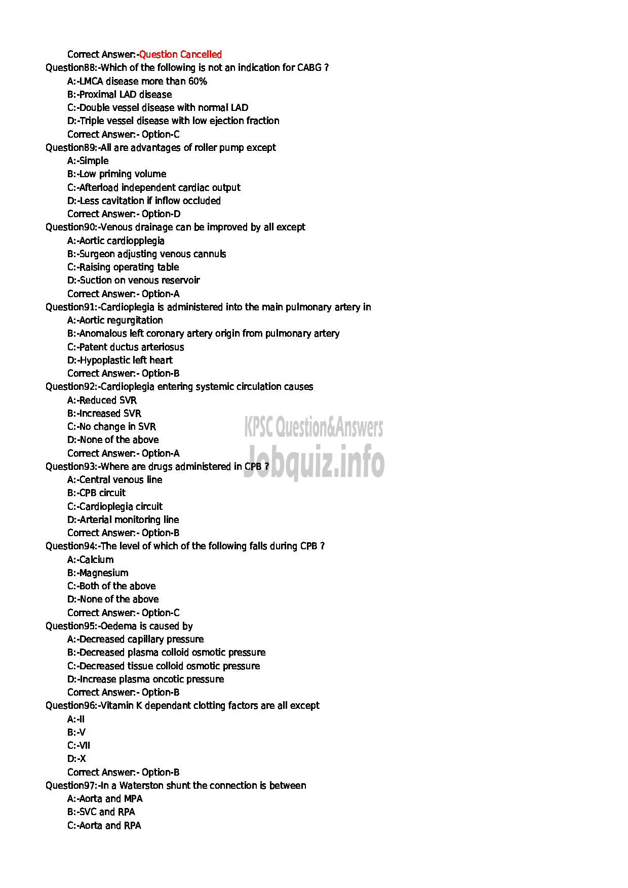 Kerala PSC Question Paper - PERFUSIONIST MEDICAL EDUCATION-10