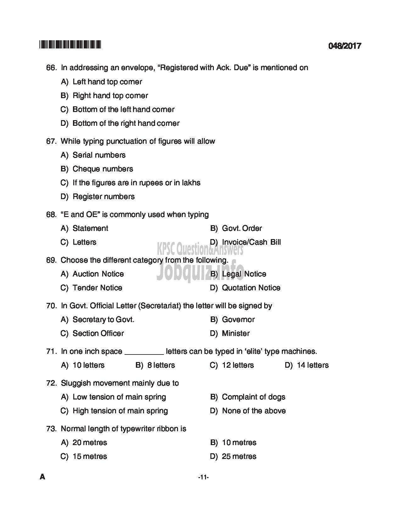 Kerala PSC Question Paper - PERSONAL ASSISTANT TO MANAGING DIRECTOR FOREST INDUSTRIES / STENOGRAPHER KSBC QUESTION PAPER-11