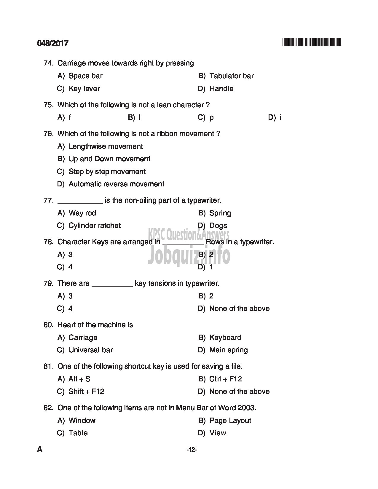 Kerala PSC Question Paper - PERSONAL ASSISTANT TO MANAGING DIRECTOR FOREST INDUSTRIES / STENOGRAPHER KSBC QUESTION PAPER-12