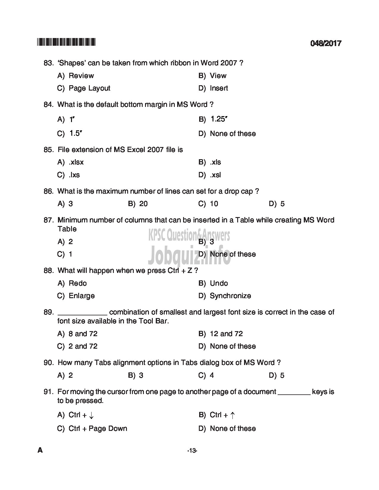 Kerala PSC Question Paper - PERSONAL ASSISTANT TO MANAGING DIRECTOR FOREST INDUSTRIES / STENOGRAPHER KSBC QUESTION PAPER-13