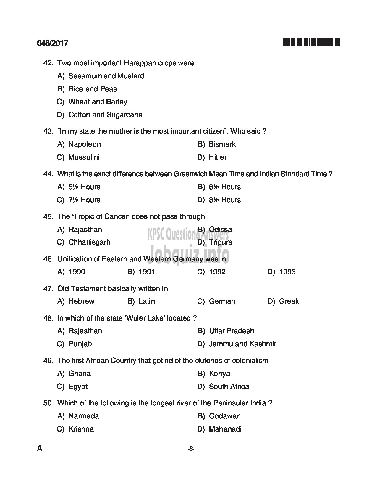 Kerala PSC Question Paper - PERSONAL ASSISTANT TO MANAGING DIRECTOR FOREST INDUSTRIES / STENOGRAPHER KSBC QUESTION PAPER-8