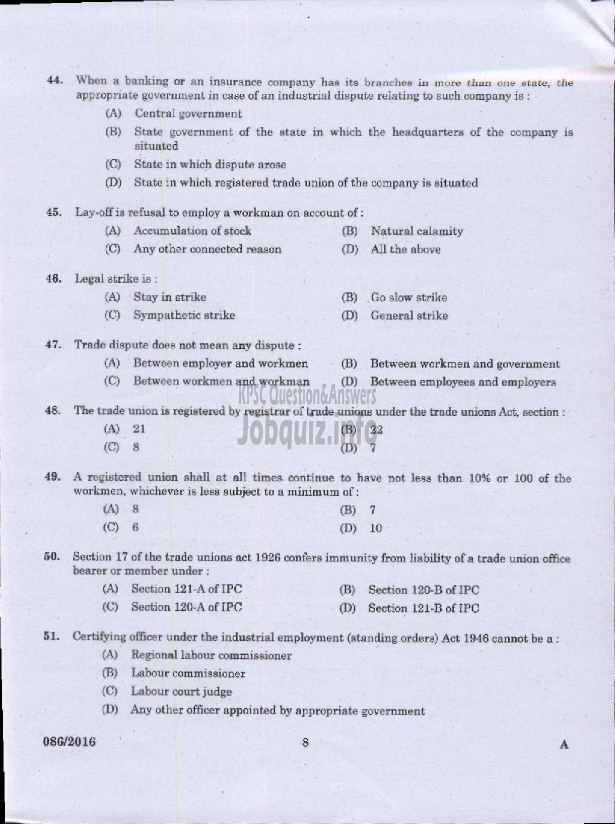 Kerala PSC Question Paper - PERSONNEL MANAGER KERALA STATE COIR CORPORATION LIMITED-6