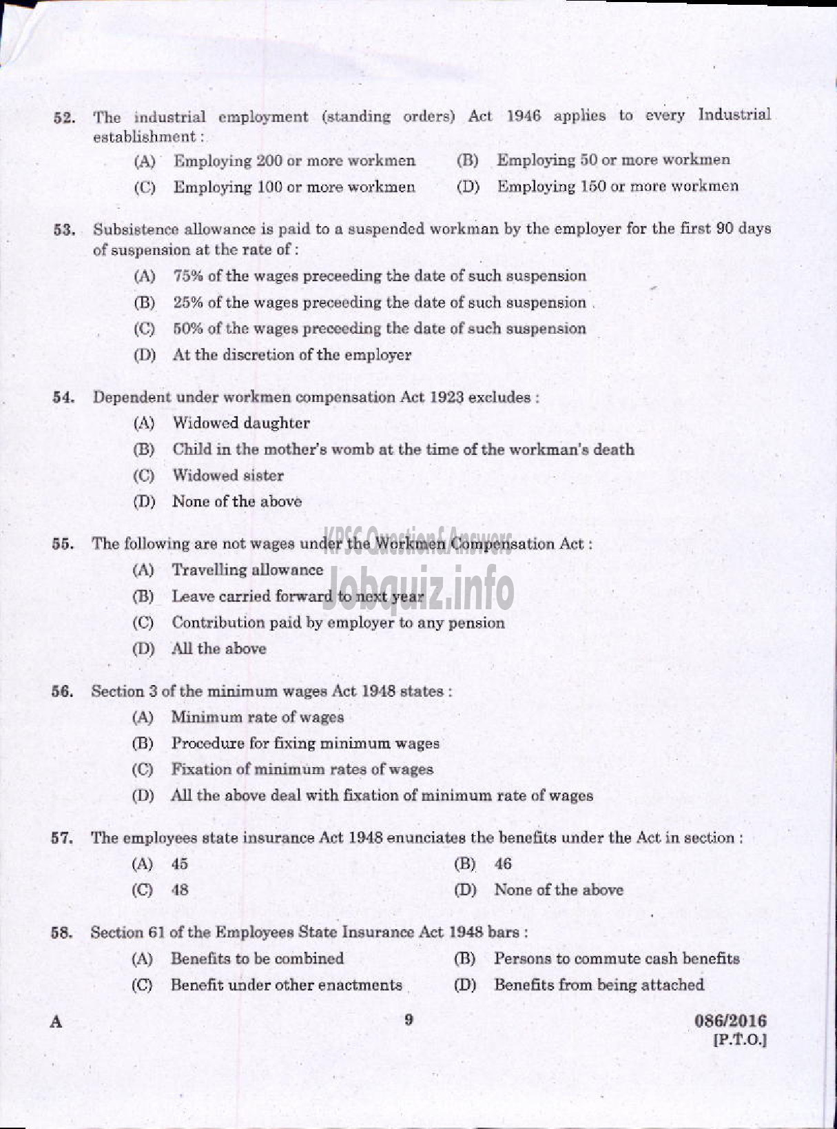 Kerala PSC Question Paper - PERSONNEL MANAGER KERALA STATE COIR CORPORATION LIMITED-7