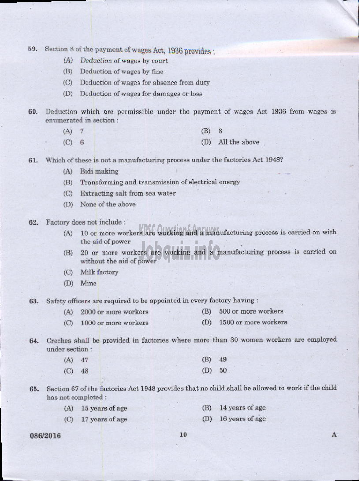 Kerala PSC Question Paper - PERSONNEL MANAGER KERALA STATE COIR CORPORATION LIMITED-8