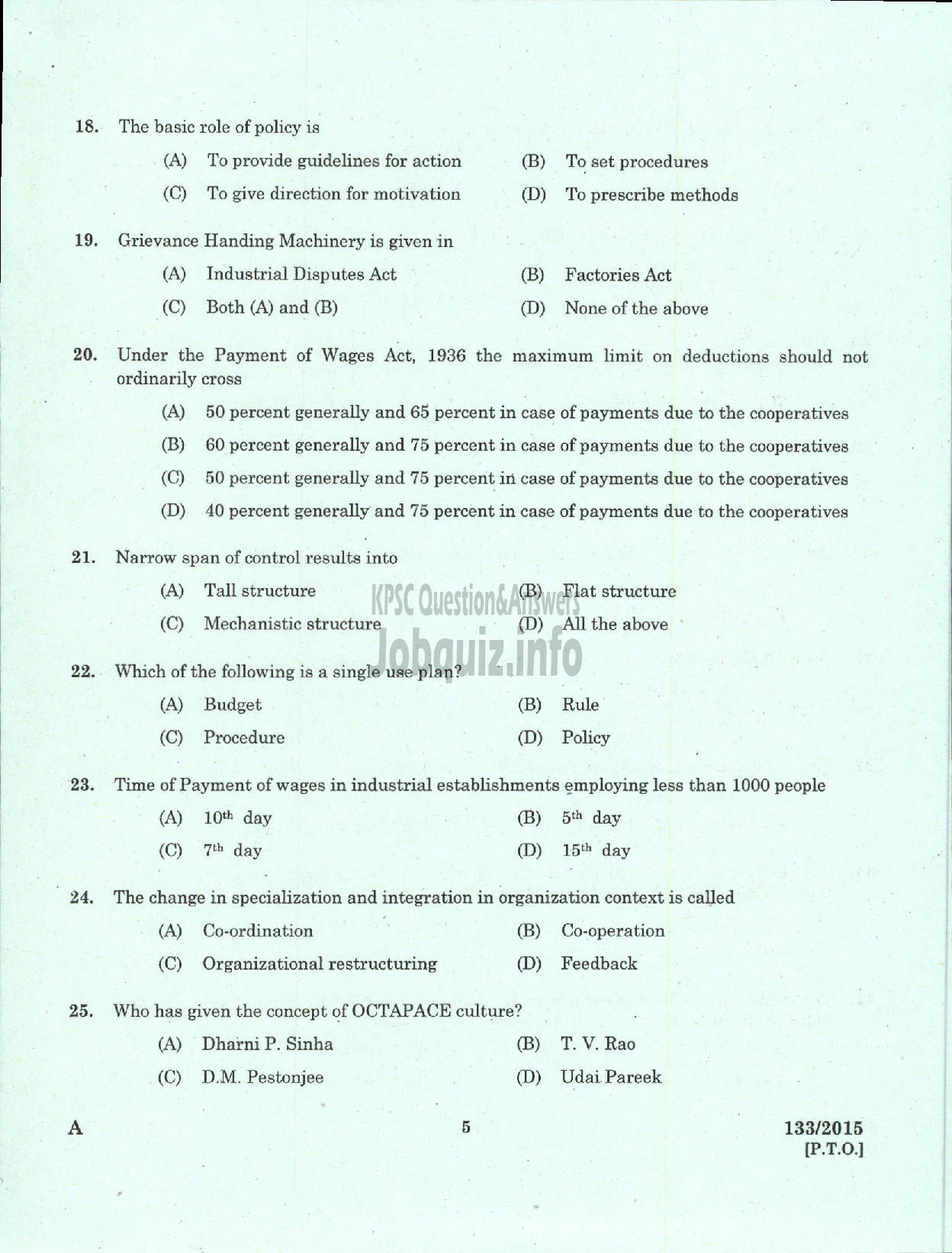 Kerala PSC Question Paper - PERSONNEL OFFICER PART I KCMMF LTD-3