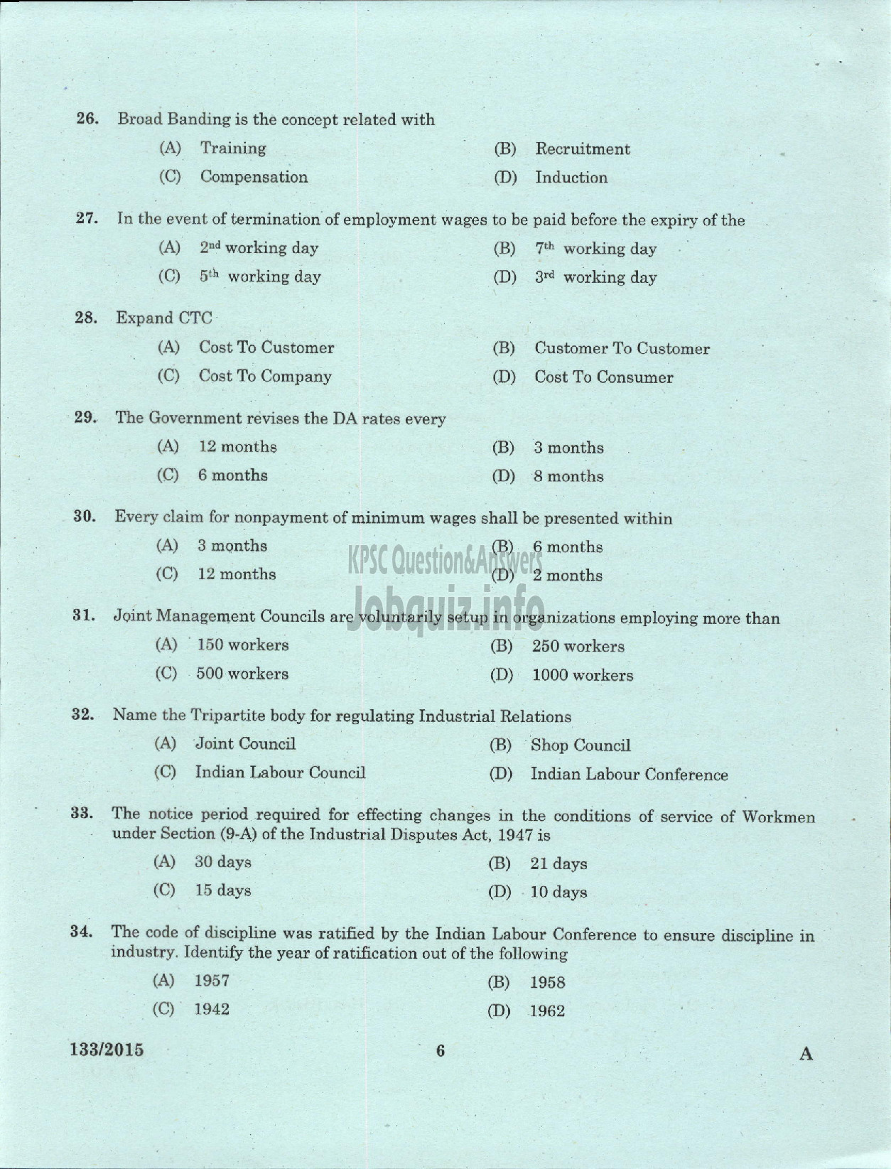 Kerala PSC Question Paper - PERSONNEL OFFICER PART I KCMMF LTD-4