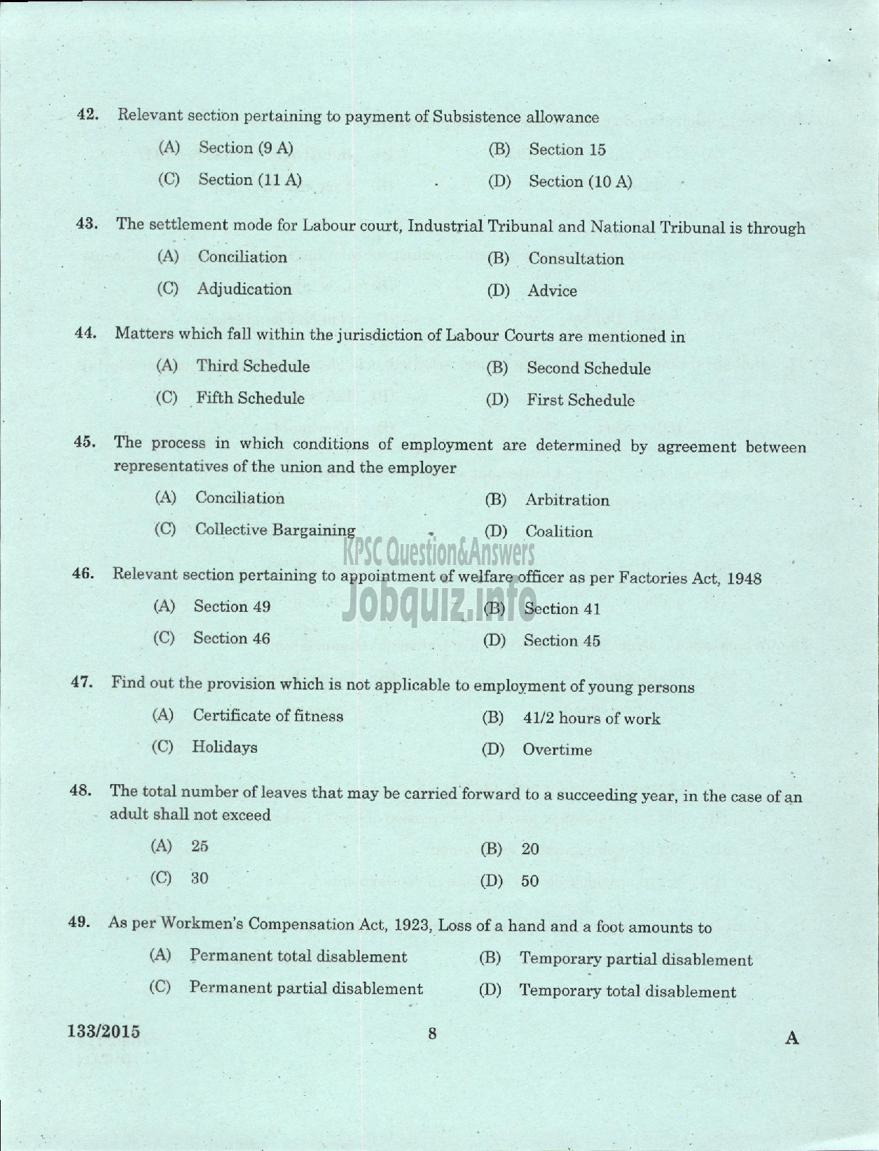 Kerala PSC Question Paper - PERSONNEL OFFICER PART I KCMMF LTD-6