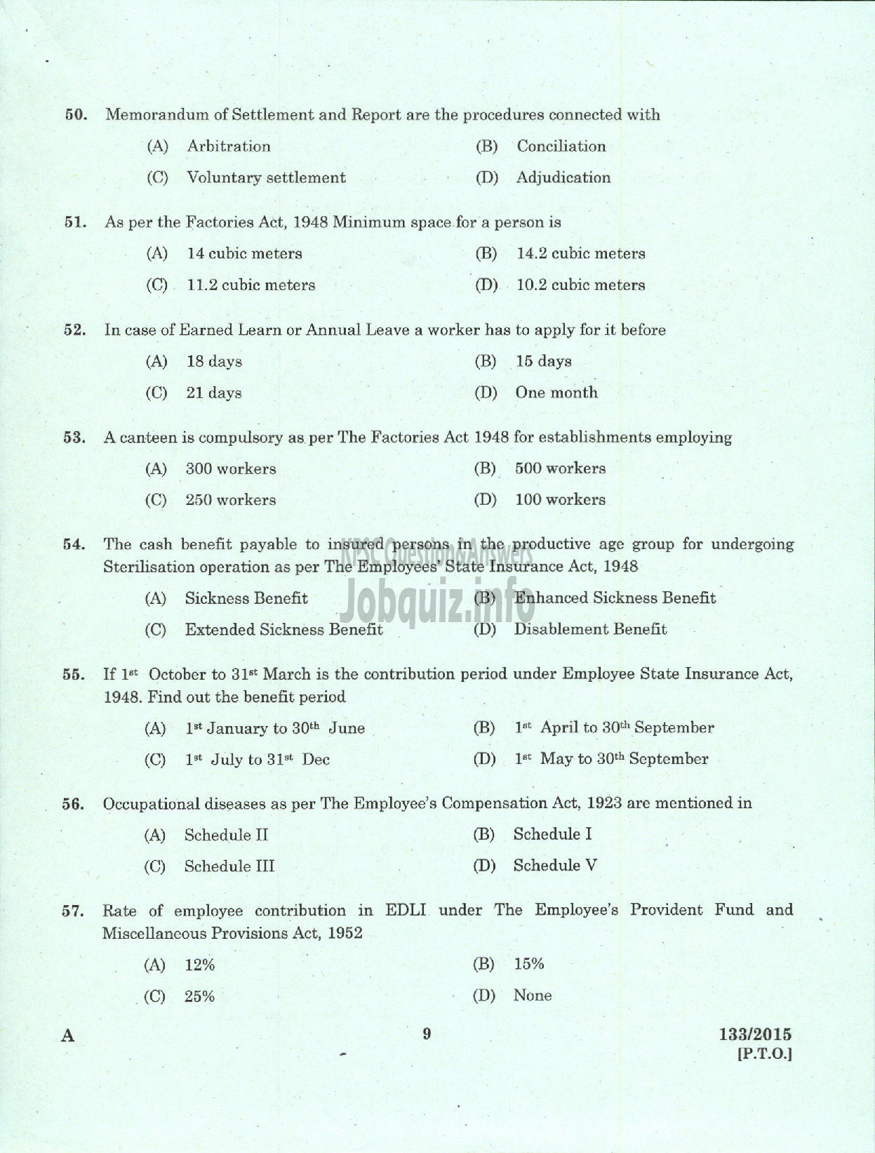 Kerala PSC Question Paper - PERSONNEL OFFICER PART I KCMMF LTD-7