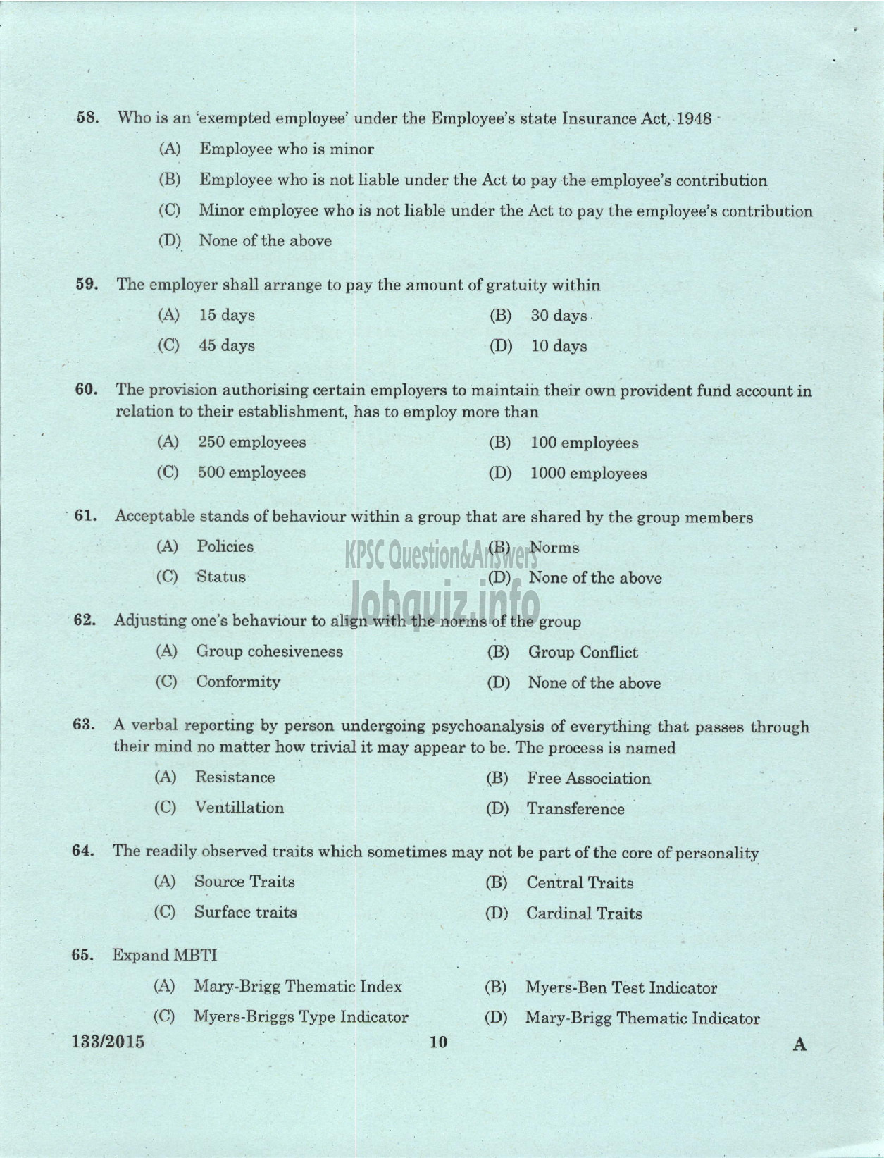 Kerala PSC Question Paper - PERSONNEL OFFICER PART I KCMMF LTD-8