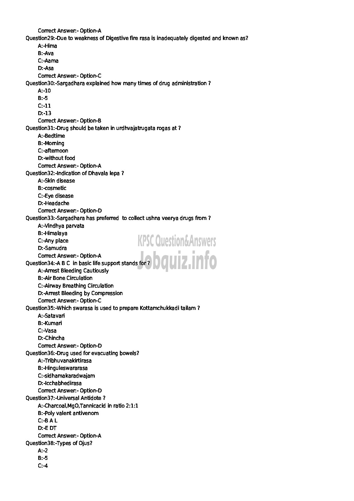 Kerala PSC Question Paper - PHARMACIST GR II AYURVEDA INDIAN SYSTEMS OF MEDICINE / INSURANCE MEDICAL SERVICES / AYURVEDA COLLEGES-4