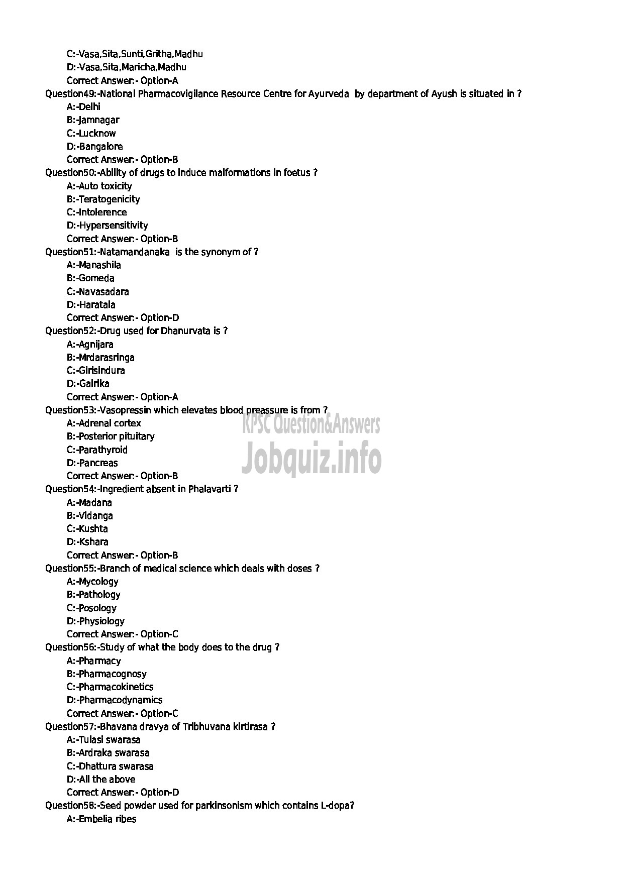 Kerala PSC Question Paper - PHARMACIST GR II AYURVEDA INDIAN SYSTEMS OF MEDICINE / INSURANCE MEDICAL SERVICES / AYURVEDA COLLEGES-6