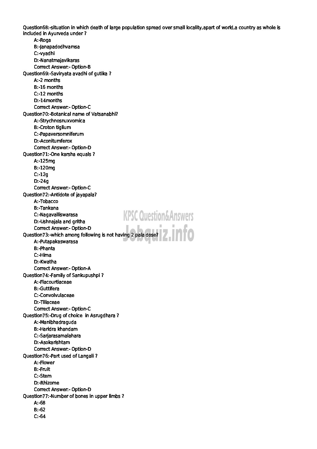 Kerala PSC Question Paper - PHARMACIST GR II AYURVEDA INDIAN SYSTEMS OF MEDICINE / INSURANCE MEDICAL SERVICES / AYURVEDA COLLEGES-8